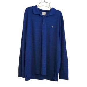 Izod Golf Performance Long Sleeved Blue Striped Men's Golf Polo Shirt, Size XL